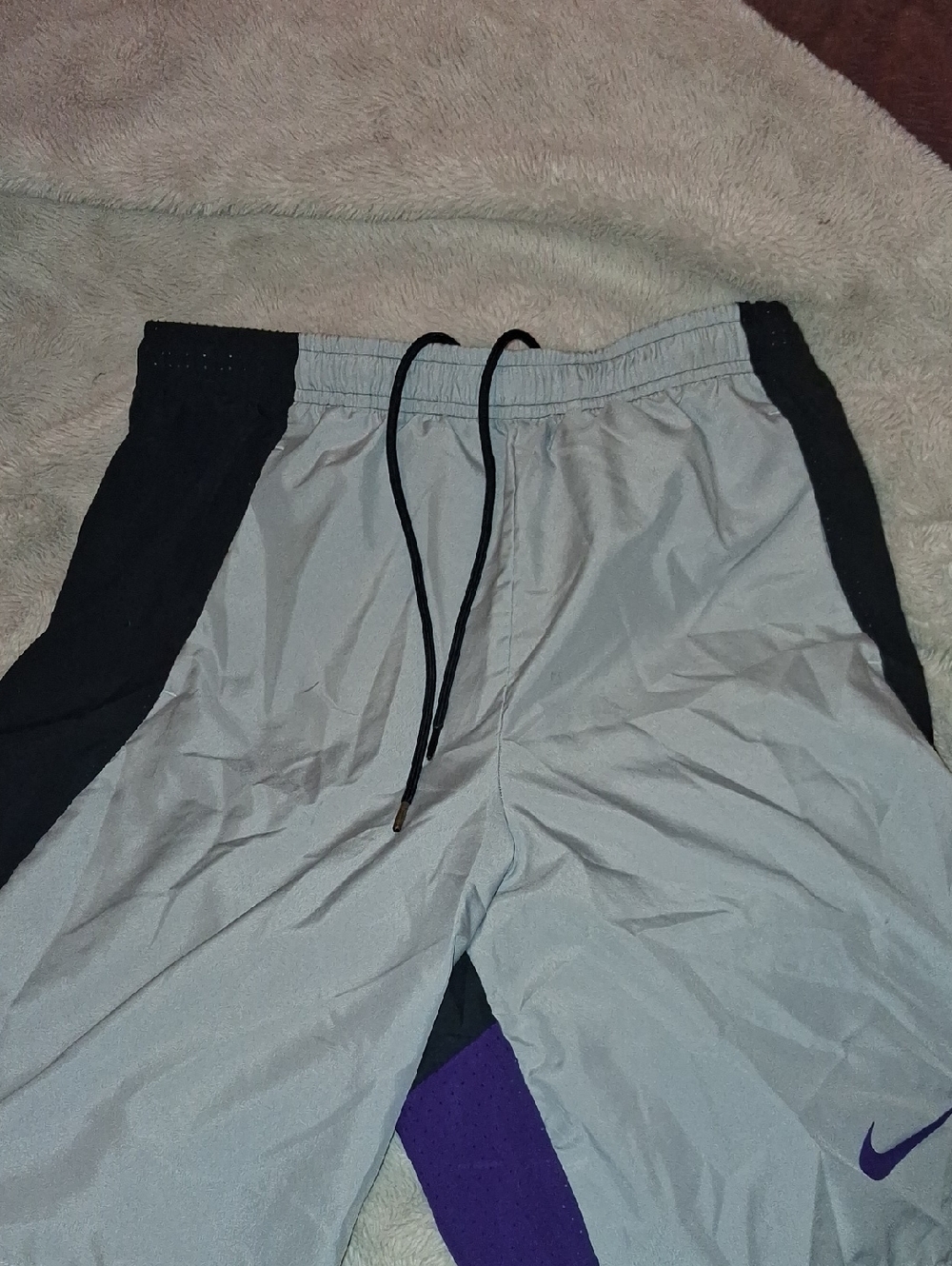 Nike DRI-FIT Grey and Black Shorts with Purple Swoosh